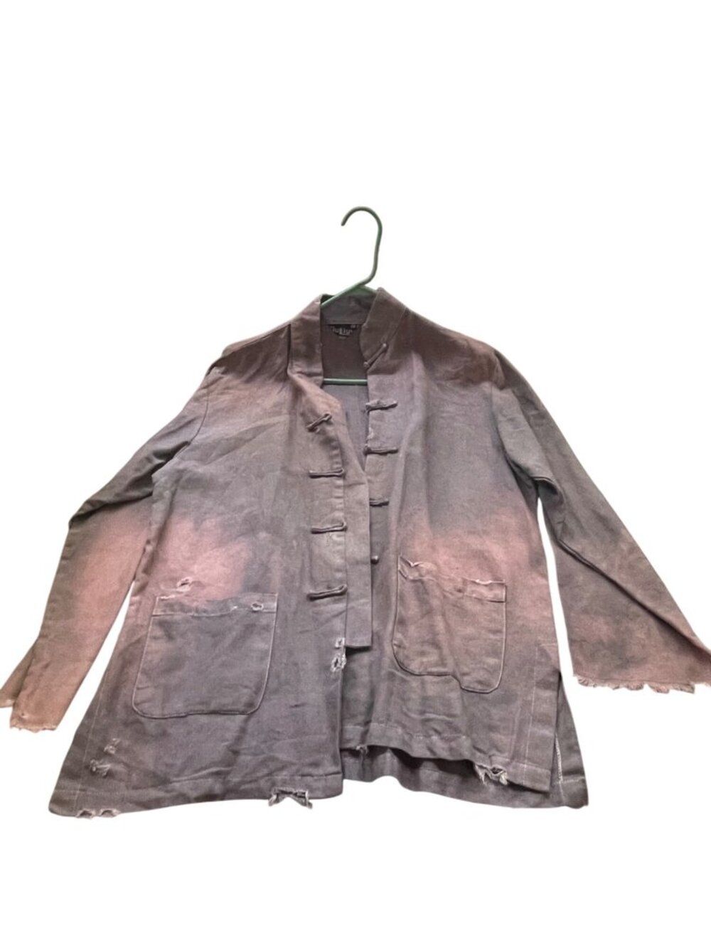 Vintage-Style Distressed Gray Jacket With Frog Closures & Pockets Medium Size Xi